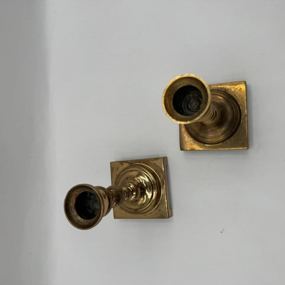 Brass Candlestick Holders Set‎ of 2 Gold Square Base Vintage Style 6.5